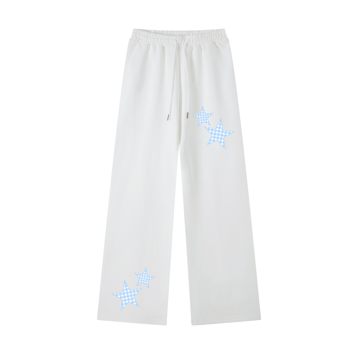 Light Blue Gingham Straight-Leg Sweatpants