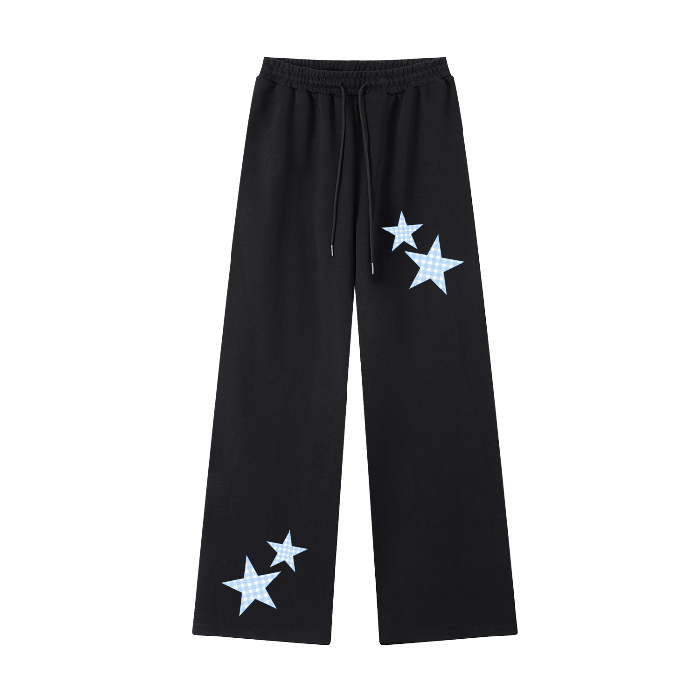 Light Blue Gingham Straight-Leg Sweatpants