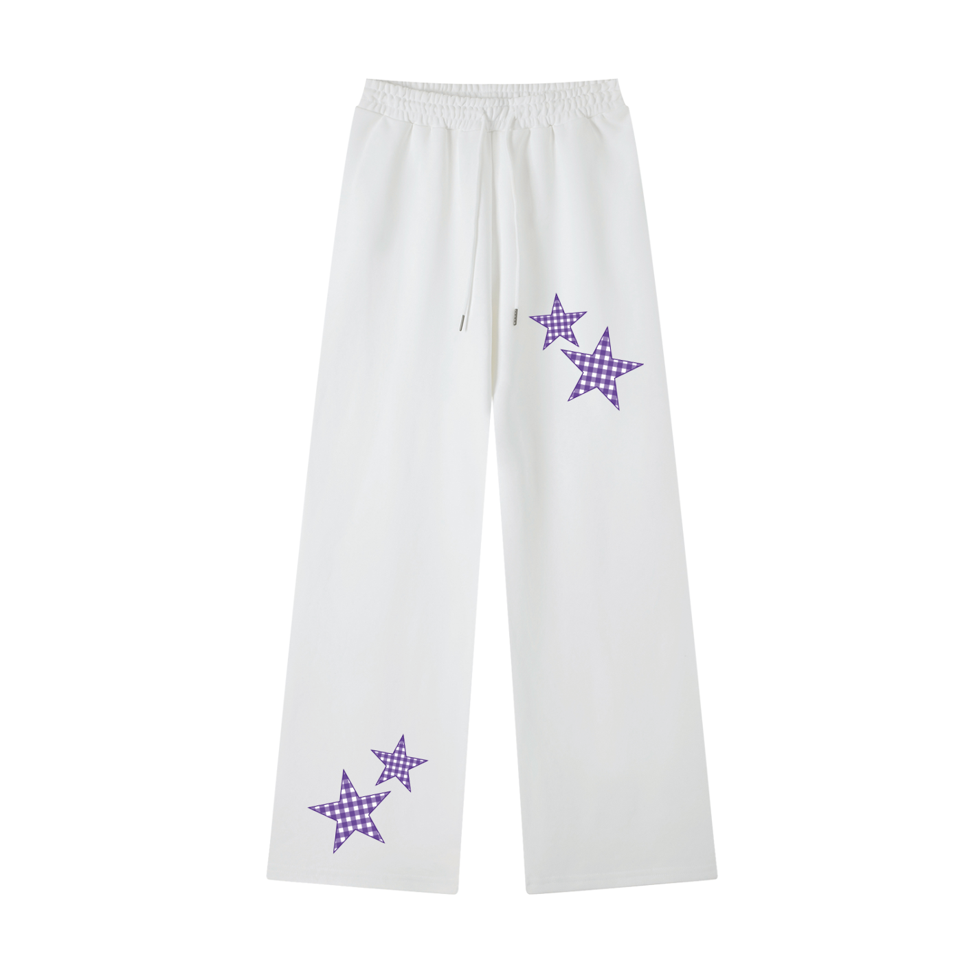 Purple Gingham Straight-Leg Sweatpants