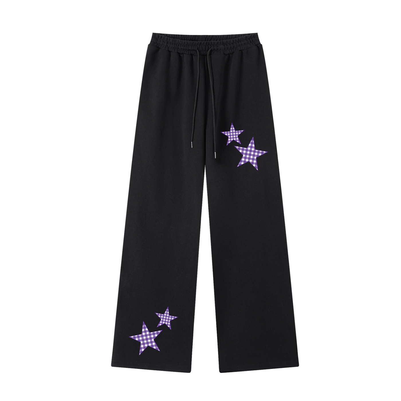 Purple Gingham Straight-Leg Sweatpants